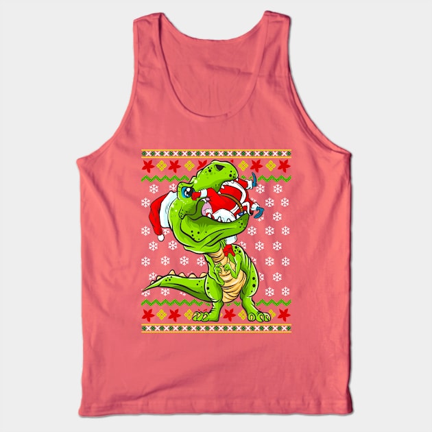 T Rex Eating Santa Claus Ugly Christmas Sweater Tank Top by E